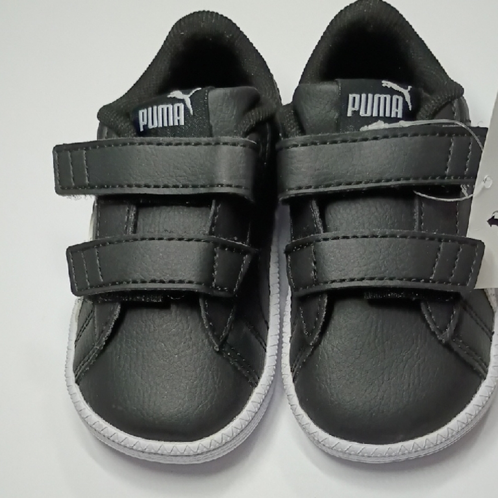Puma Kids Black & White Velcro Sneakers